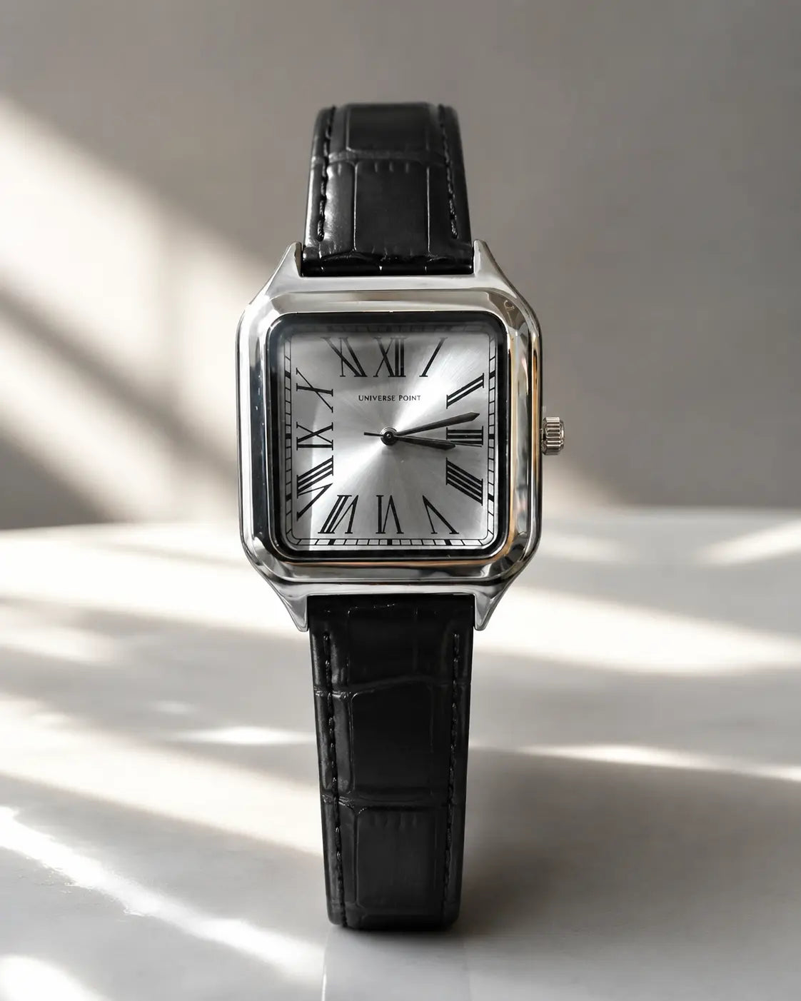 Men's black leather belt watch